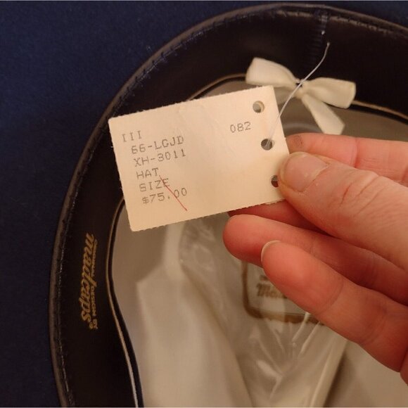 NWT Vintage Madcaps Womens Navy Blue Fedora 22" Diameter 100% Genuine Fur - Picture 9 of 12